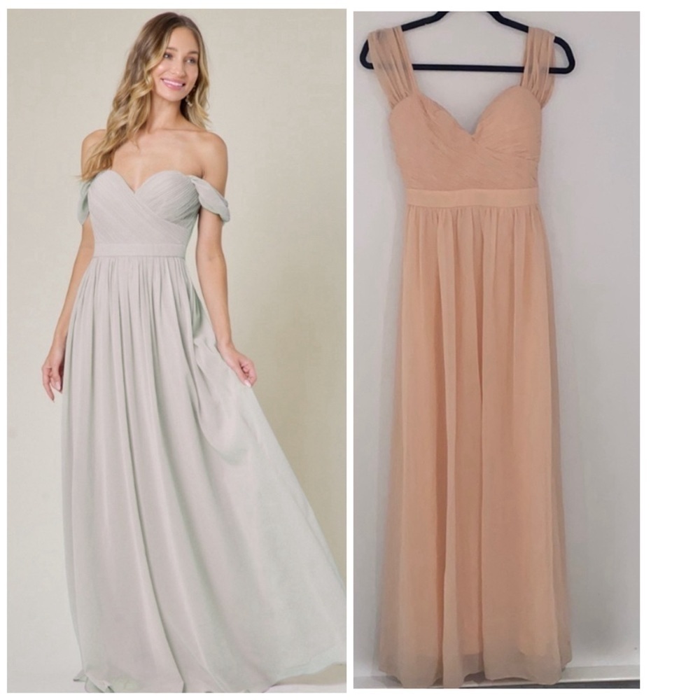 MANIJU blush off the shoulder chiffon maxi dress pastel orange/ peach Size S